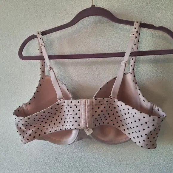 Cacique 42D Cotton T-Shirt pink polkadot underwire plus size bra - Picture 4 of 4